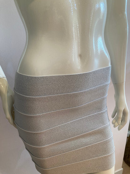 Shiny silver striped mini skirt
