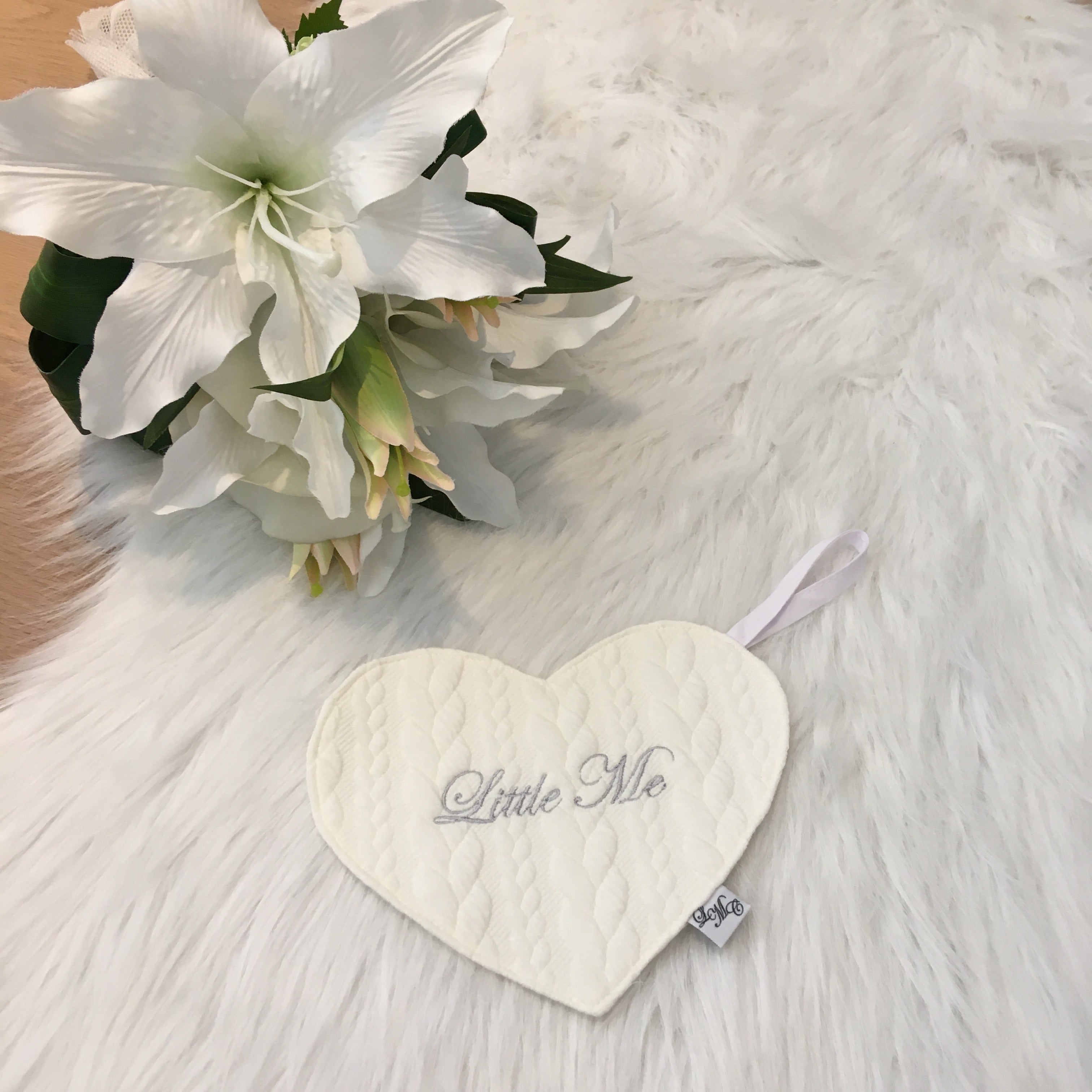 Speendoek hart jacquard kable ecru