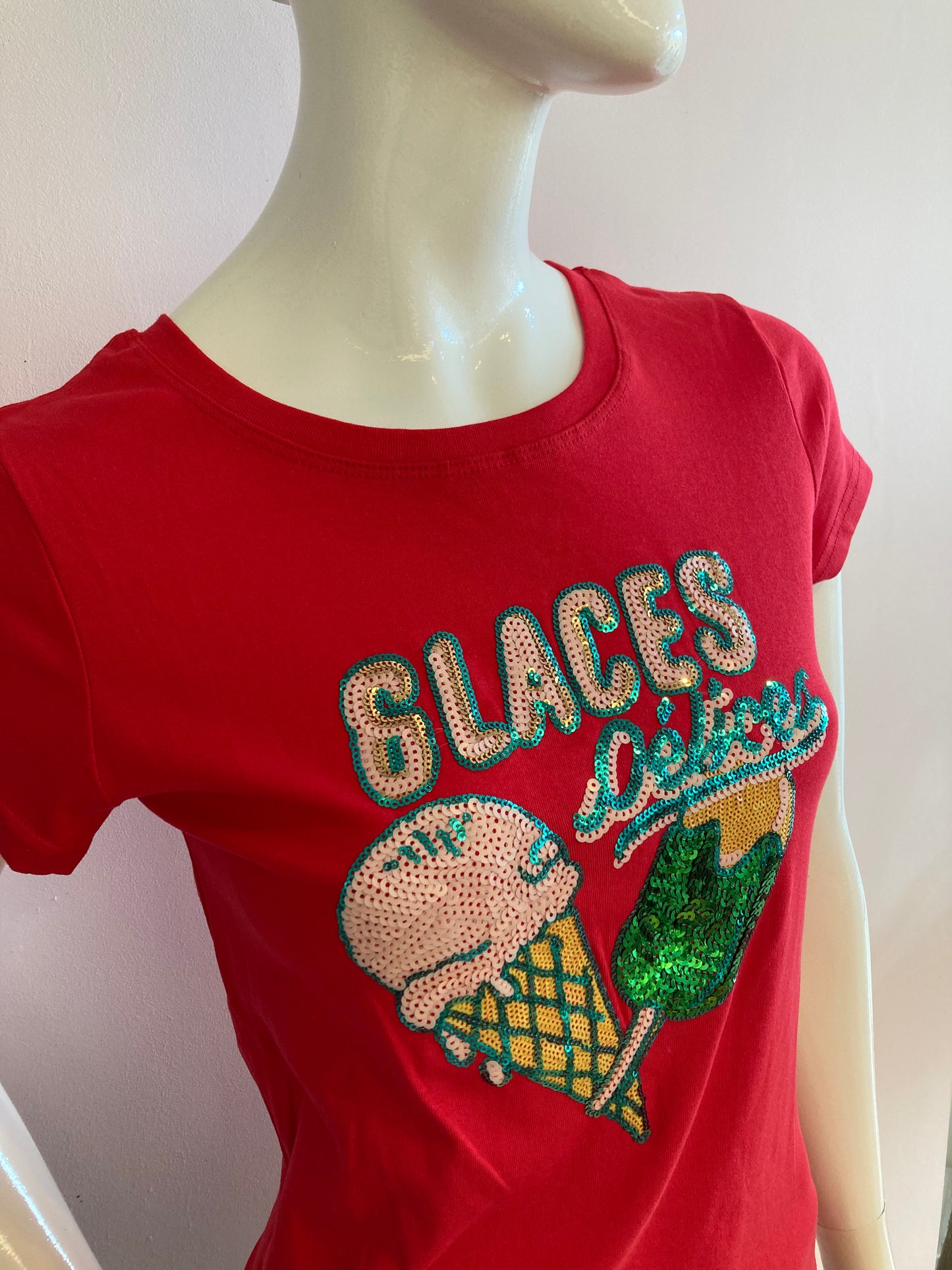 Red t-shirt with rhinestone design