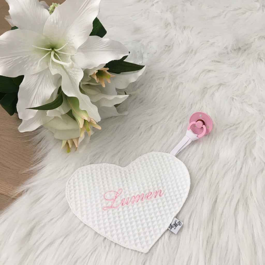Speendoek hart wafel wit
