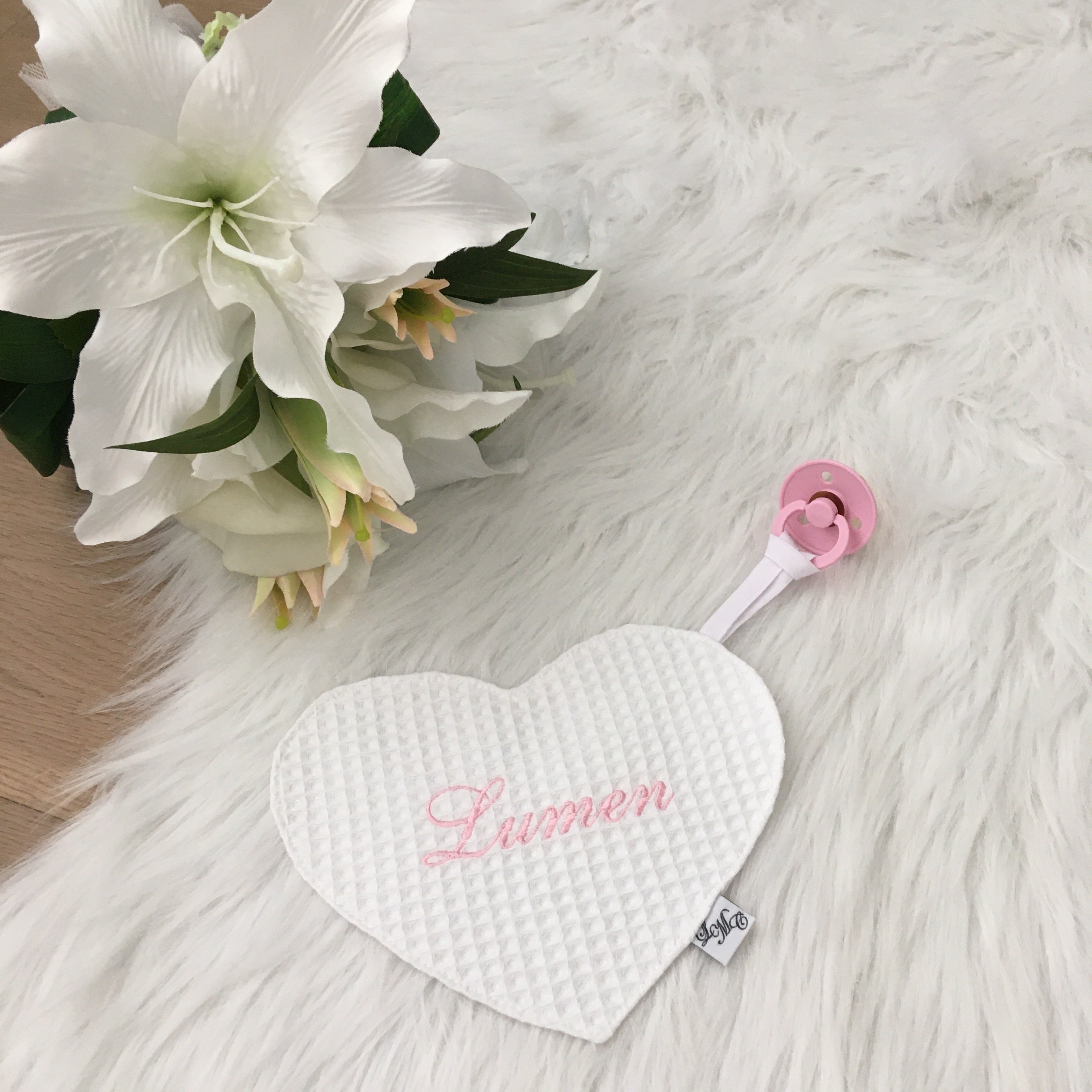 Speendoek hart wafel wit