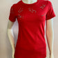 Red t-shirt with rhinestones on the bust