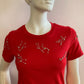 Red t-shirt with rhinestones on the bust