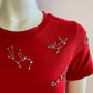 Red t-shirt with rhinestones on the bust