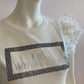 White t-shirt with rhinestones and tulle sleeves