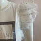 White t-shirt with rhinestones and tulle sleeves