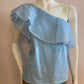 Crossover top with ruffle in turquoise