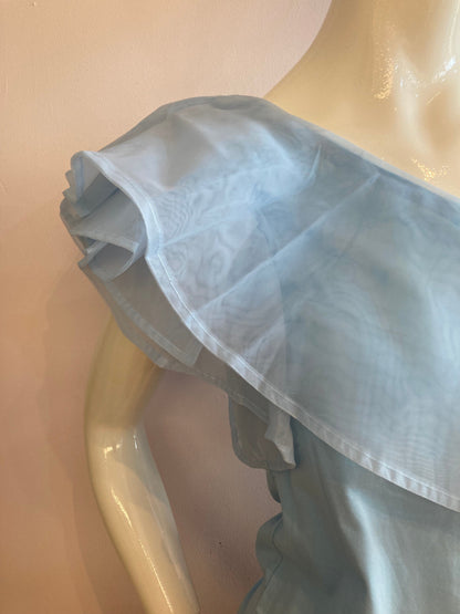 Crossover top with ruffle in turquoise