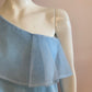 Crossover top with ruffle in turquoise