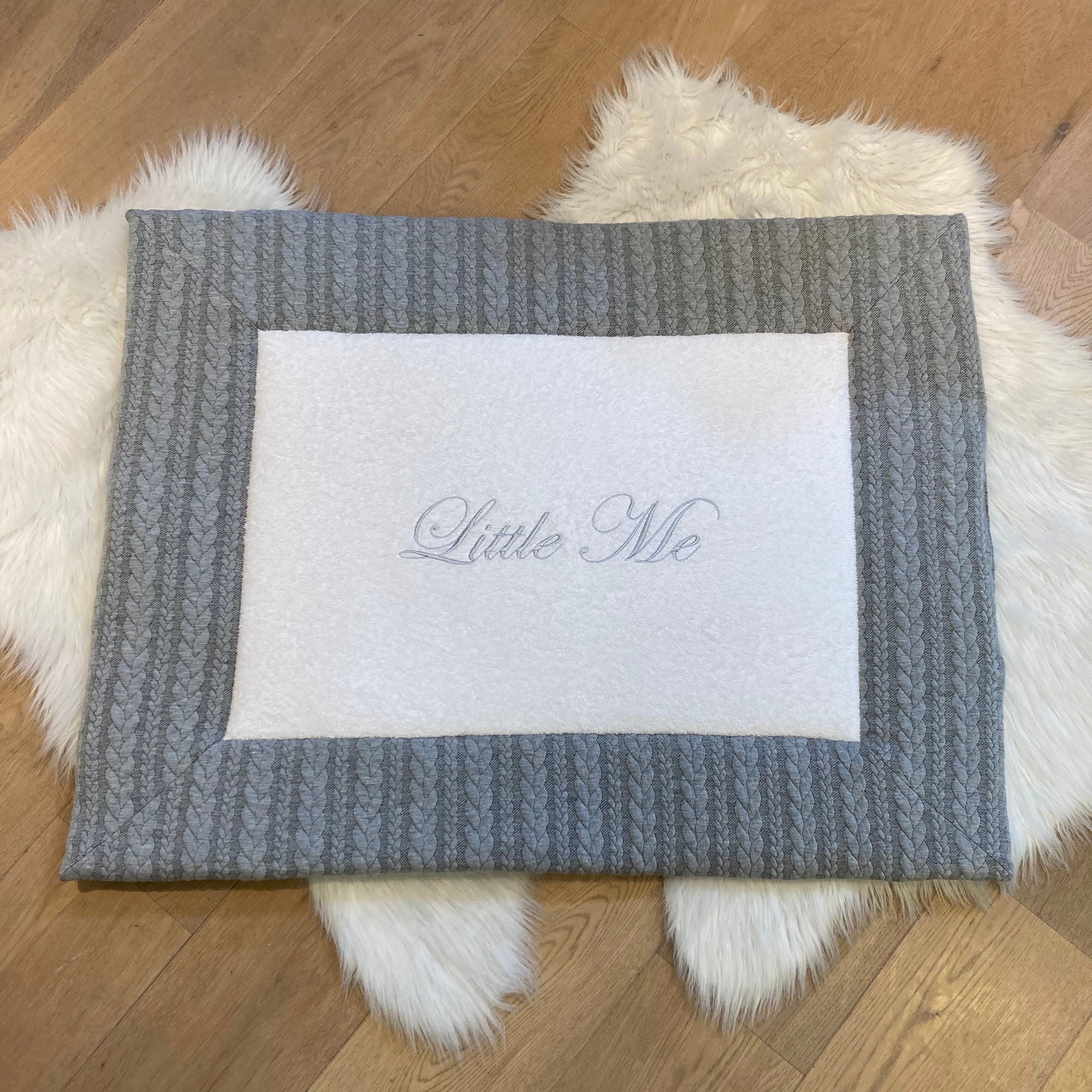 Parkomranding met overslag 3 kanten met rolkussen + parkinlegger Jacquard kable grijs