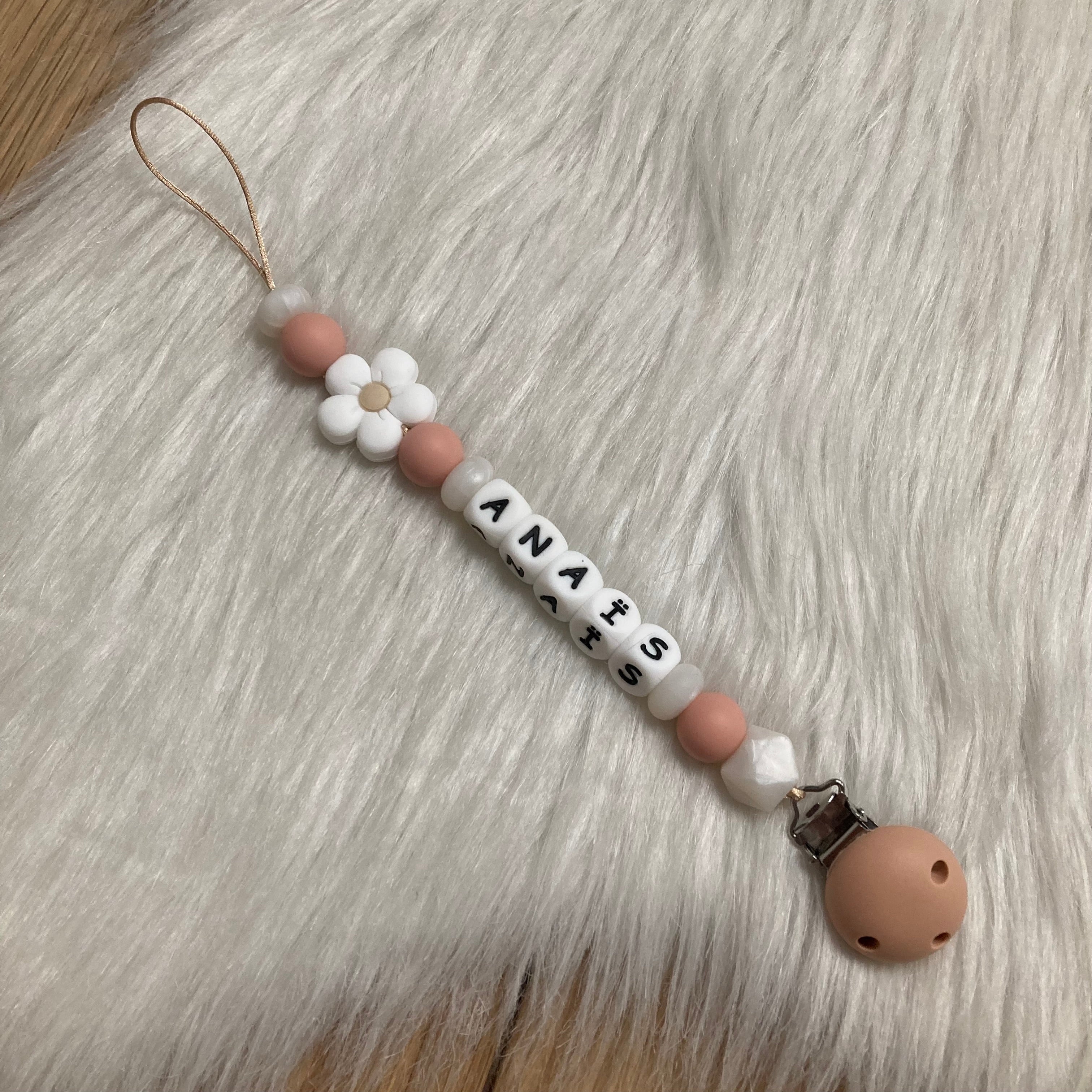 Speenkoord poeder roze tinten met bloempje