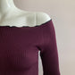 Burgundy ribbed knit boat neck crop top