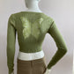 Short cardigan in green with lace pattern on the back