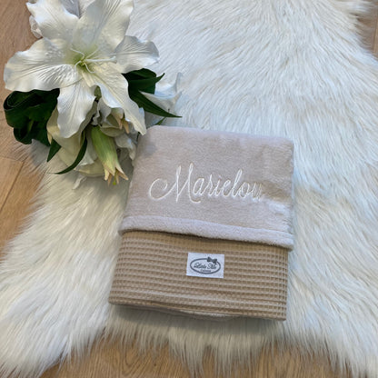 Warm Wafel Winterdekentje met naam | Gepersonaliseerde | Warm sand