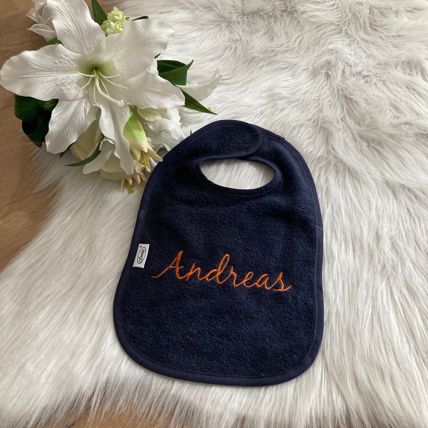 Slab met naam | Gepersonaliseerde baby slab katoen | Deep Nacy