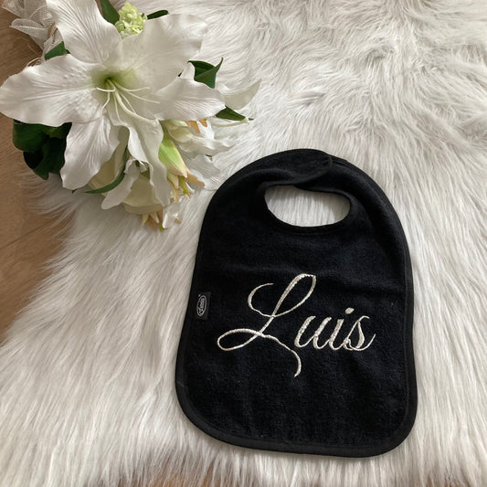 Slab met naam | Gepersonaliseerde baby slab katoen | Midnight Black