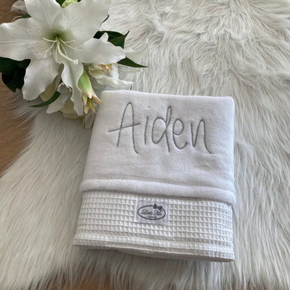 Warm Wafel Winterdekentje met naam | Gepersonaliseerde | Soft Cloud