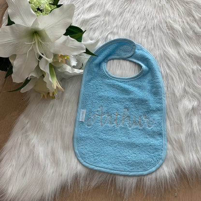 Slab met naam | Gepersonaliseerde baby slab katoen | Sky Blue