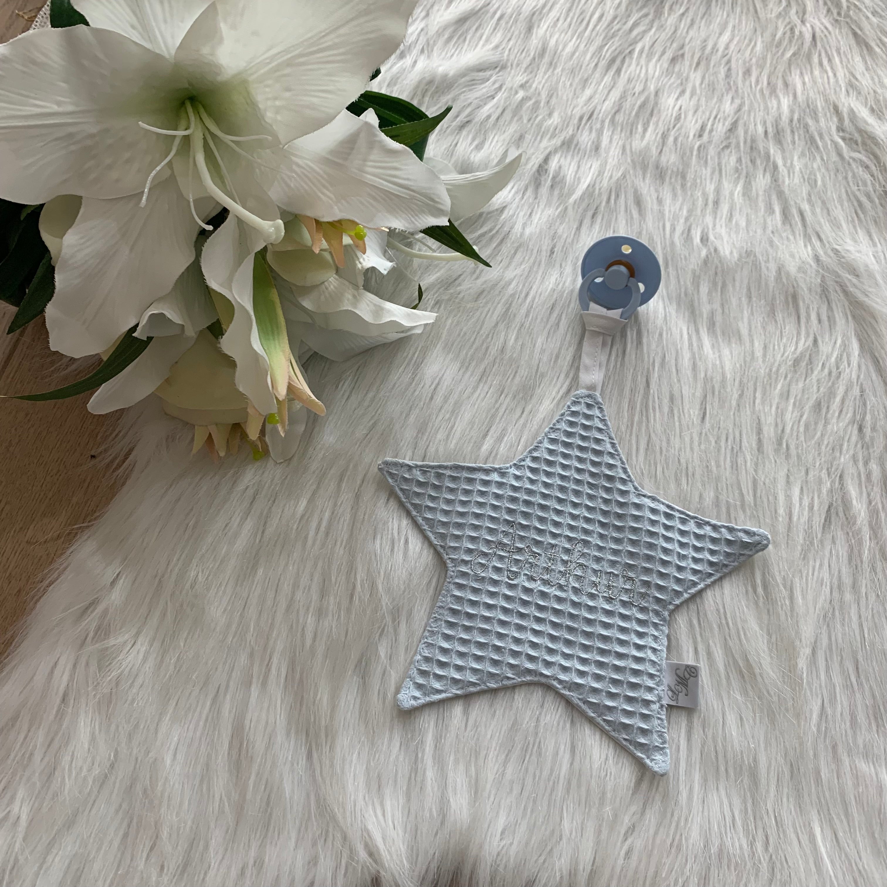 Speendoek ster wafel lichtblauw