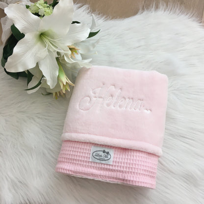 Warm Wafel Winterdekentje met naam | Gepersonaliseerde | Baby Pink