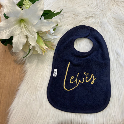 Slab met naam | Gepersonaliseerde baby slab katoen | Deep Nacy