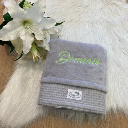 Warm Wafel Winterdekentje met naam | Gepersonaliseerde | Mist Grey