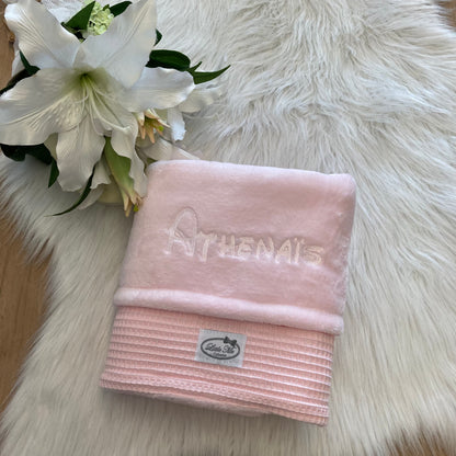 Warm Wafel Winterdekentje met naam | Gepersonaliseerde | Baby Pink