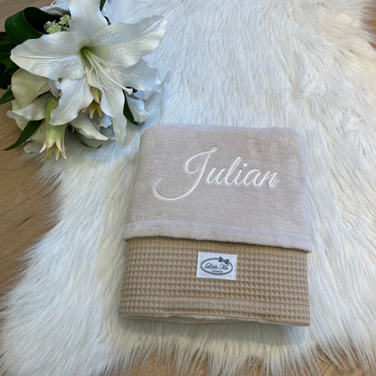 Warm Wafel Winterdekentje met naam | Gepersonaliseerde | Warm sand
