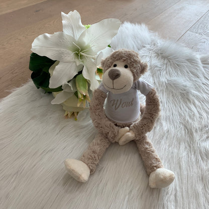 Beige Slingeraapje met Naam – Gepersonaliseerde Knuffel Aap 45 cm