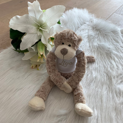 Beige Slingeraapje met Naam – Gepersonaliseerde Knuffel Aap 45 cm