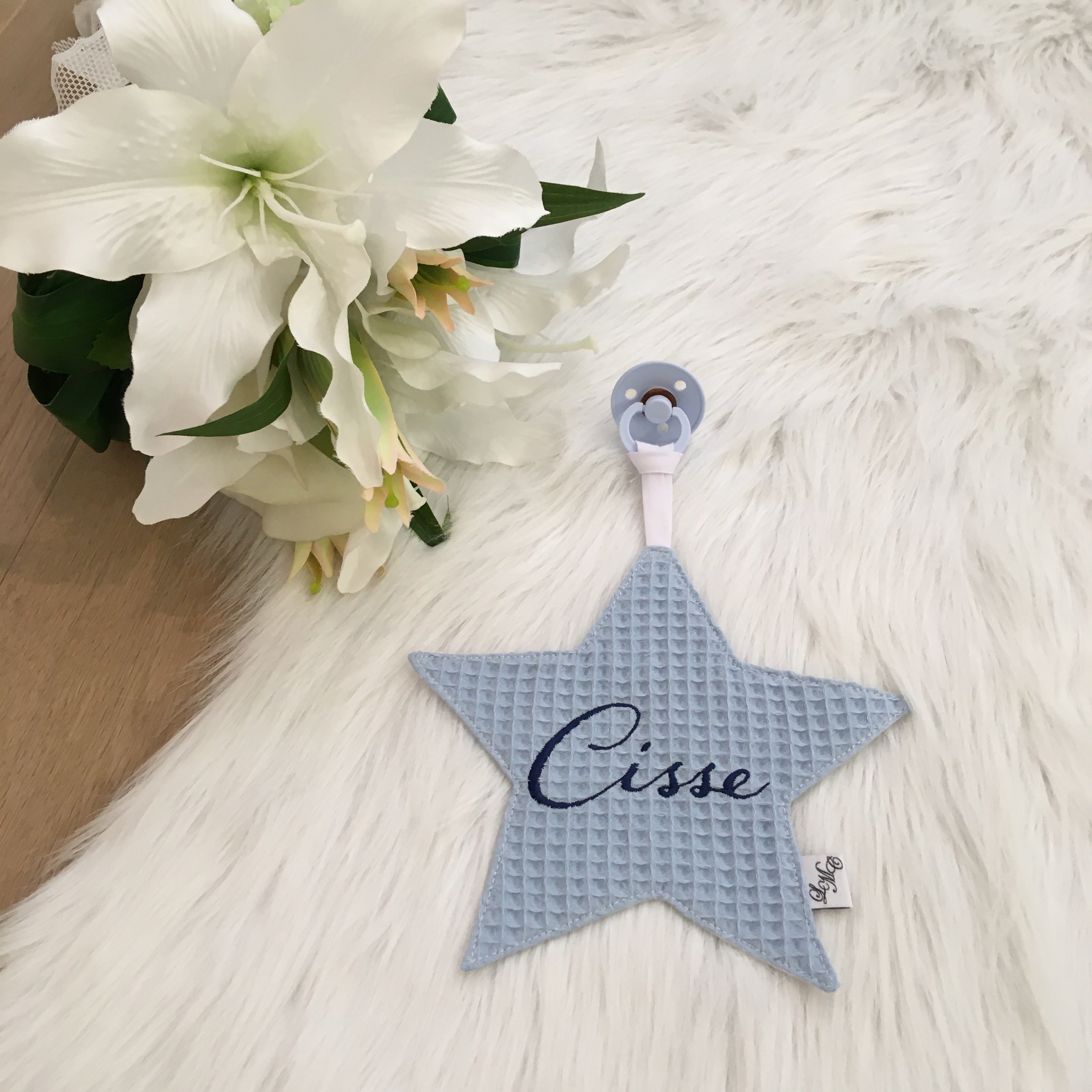 Speendoek ster wafel lichtblauw