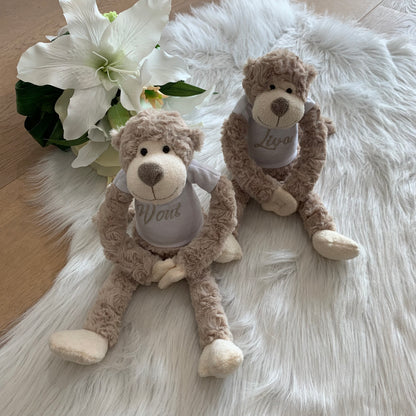 Beige Slingeraapje met Naam – Gepersonaliseerde Knuffel Aap 45 cm