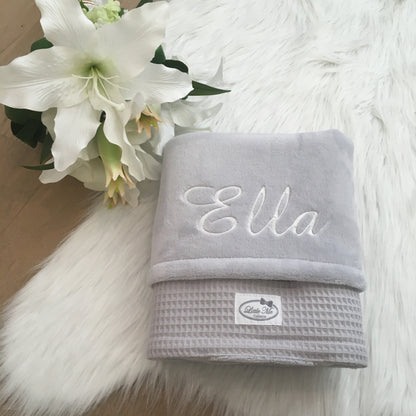 Warm Wafel Winterdekentje met naam | Gepersonaliseerde | Mist Grey