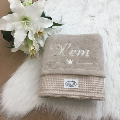 Warm Wafel Winterdekentje met naam | Gepersonaliseerde | Warm sand