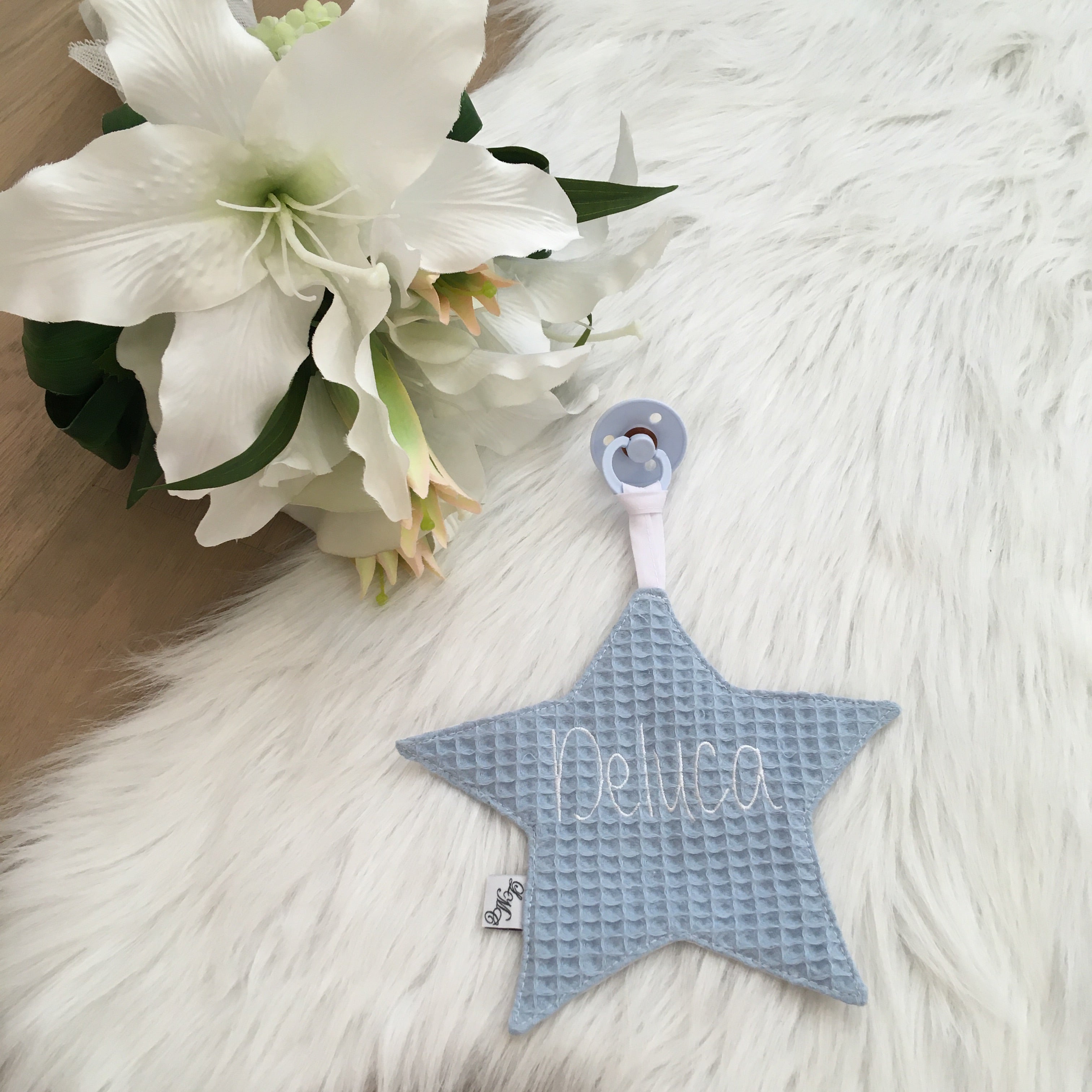 Speendoek ster wafel lichtblauw