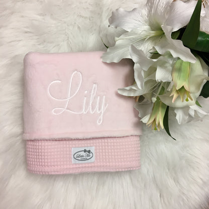 Warm Wafel Winterdekentje met naam | Gepersonaliseerde | Baby Pink