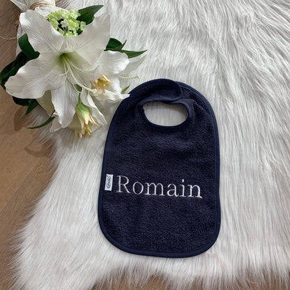 Slab met naam | Gepersonaliseerde baby slab katoen | Deep Nacy