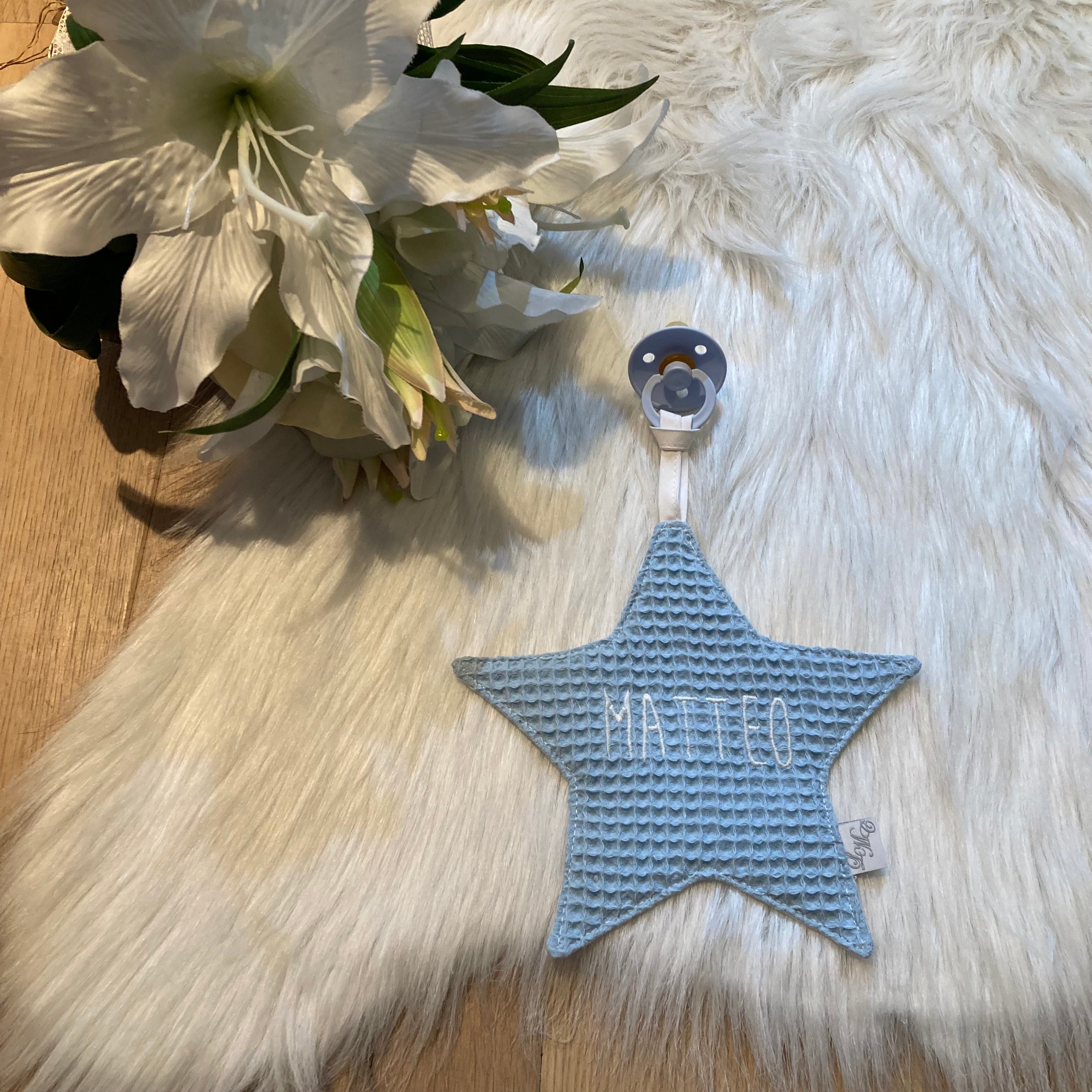 Speendoek ster wafel lichtblauw