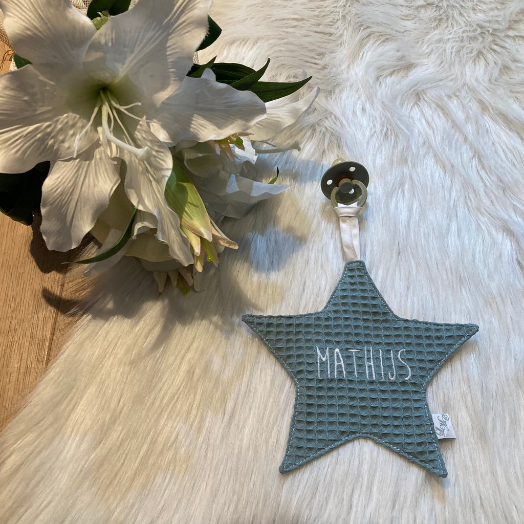 Speendoek ster wafel Zeegroen