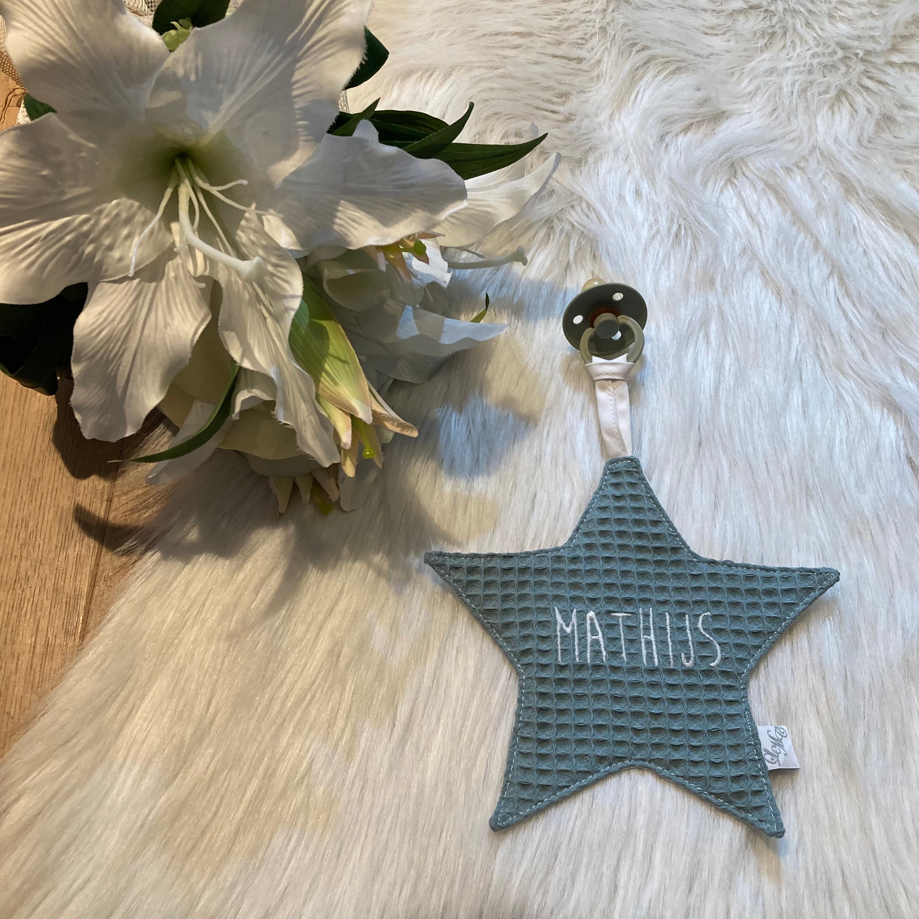 Speendoek ster wafel Zeegroen