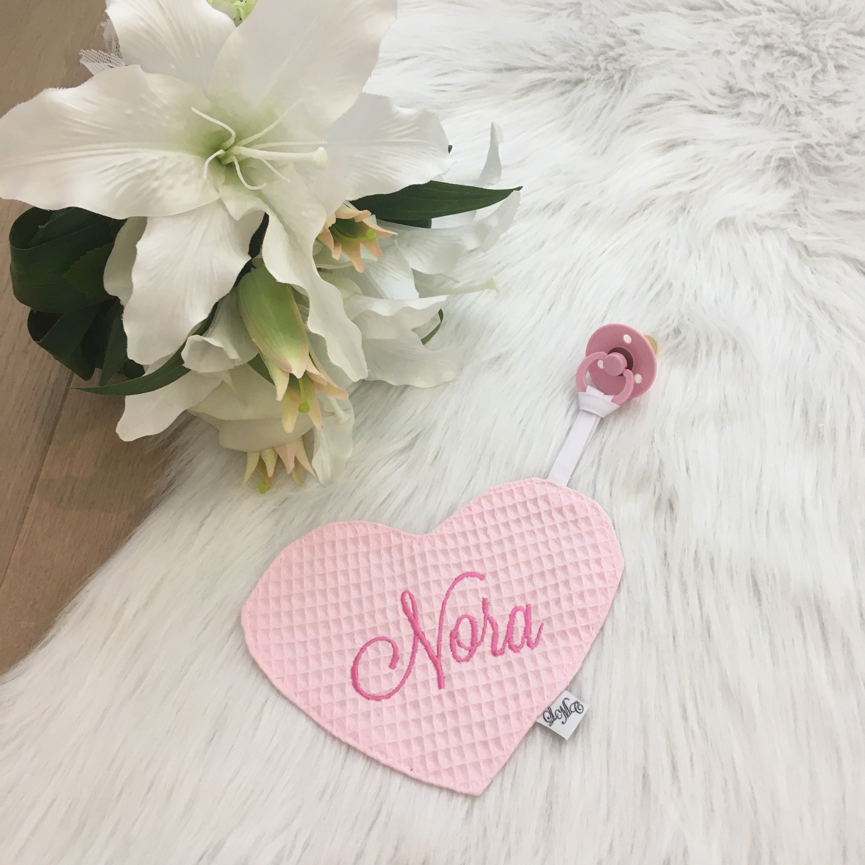 Speendoek hart wafel lichtroze