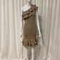 Beige asymmetric ribbed ruffle tube dress