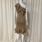 Beige asymmetric ribbed ruffle tube dress