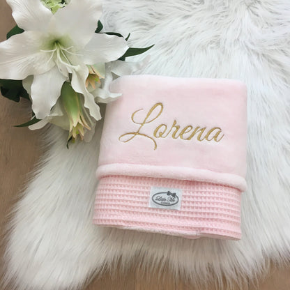 Warm Wafel Winterdekentje met naam | Gepersonaliseerde | Baby Pink
