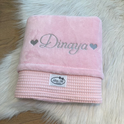 Warm Wafel Winterdekentje met naam | Gepersonaliseerde | Baby Pink
