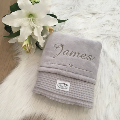 Warm Wafel Winterdekentje met naam | Gepersonaliseerde | Mist Grey