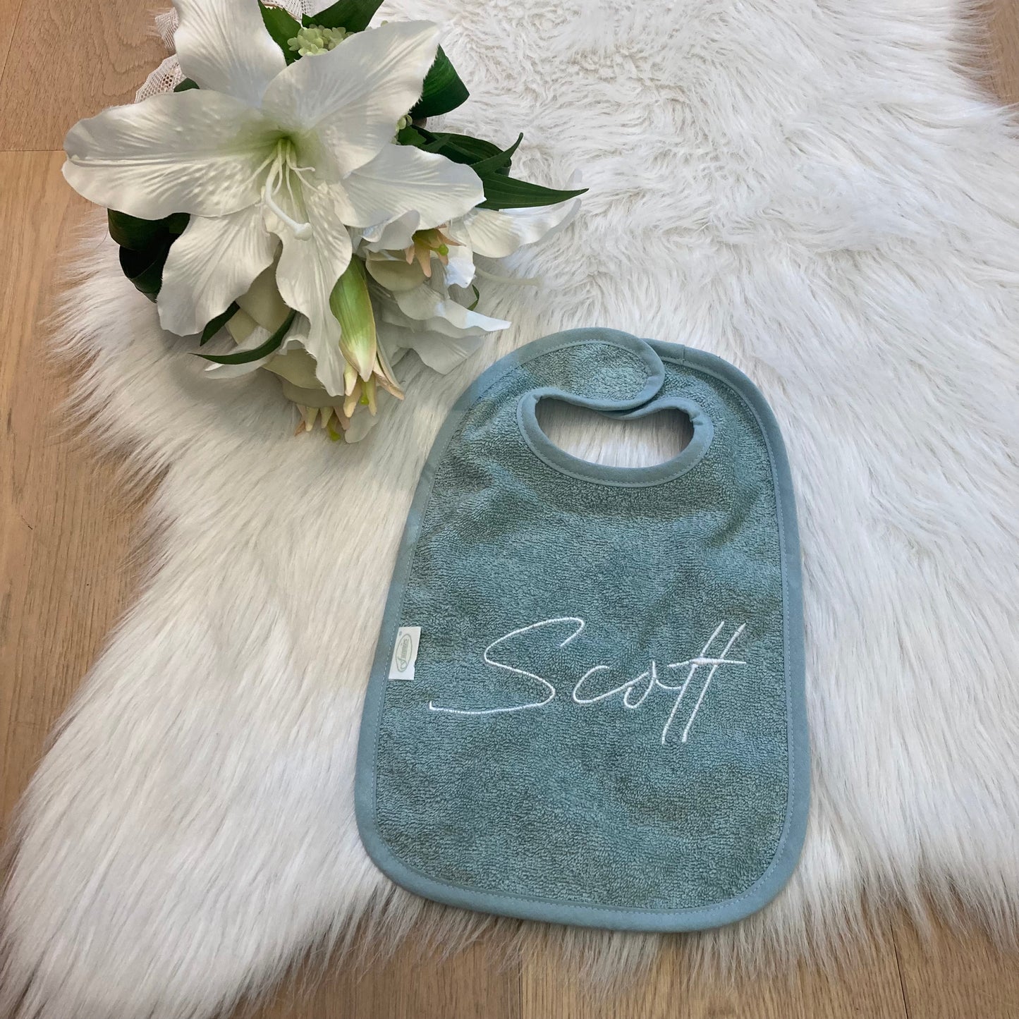 Slab met naam | Gepersonaliseerde baby slab katoen | Forest Moss