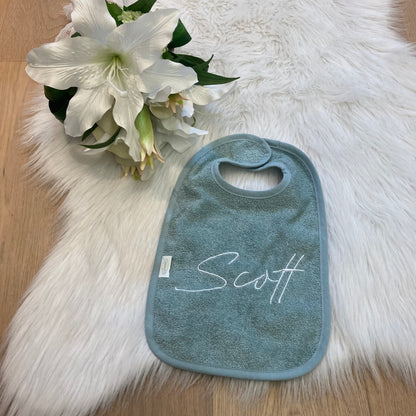 Slab met naam | Gepersonaliseerde baby slab katoen | Forest Moss