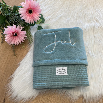 Warm Wafel Winterdekentje met naam | Gepersonaliseerde | Forest Moss