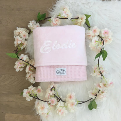 Warm Wafel Winterdekentje met naam | Gepersonaliseerde | Baby Pink